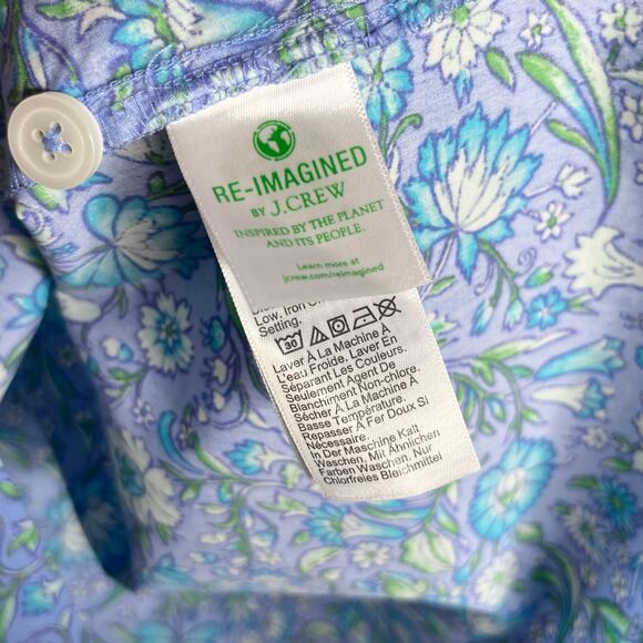 J. Crew Long Sleeve Fresco Poplin Top Womens Small Blue Floral Cotton Feminine - Picture 9 of 11